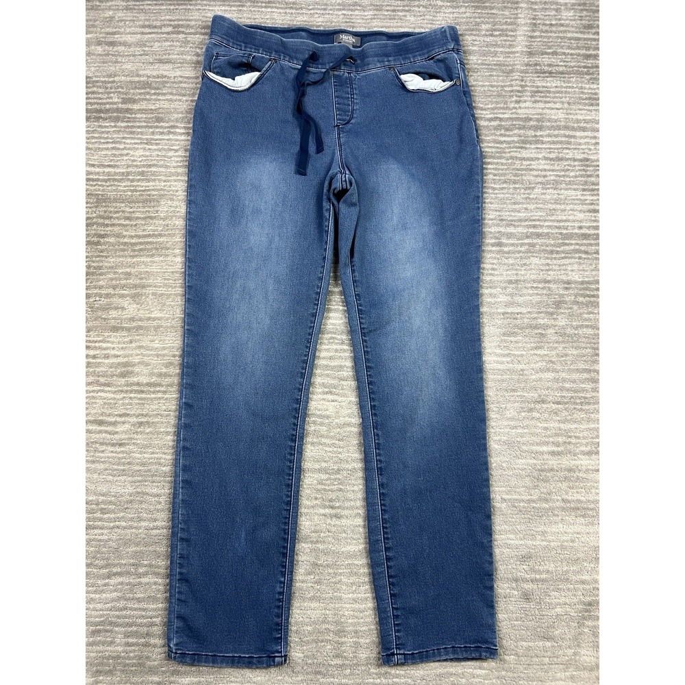 Martha Stewart Jeans Womens 14 Blue Denim Pull On Drawstring Stretch Casual